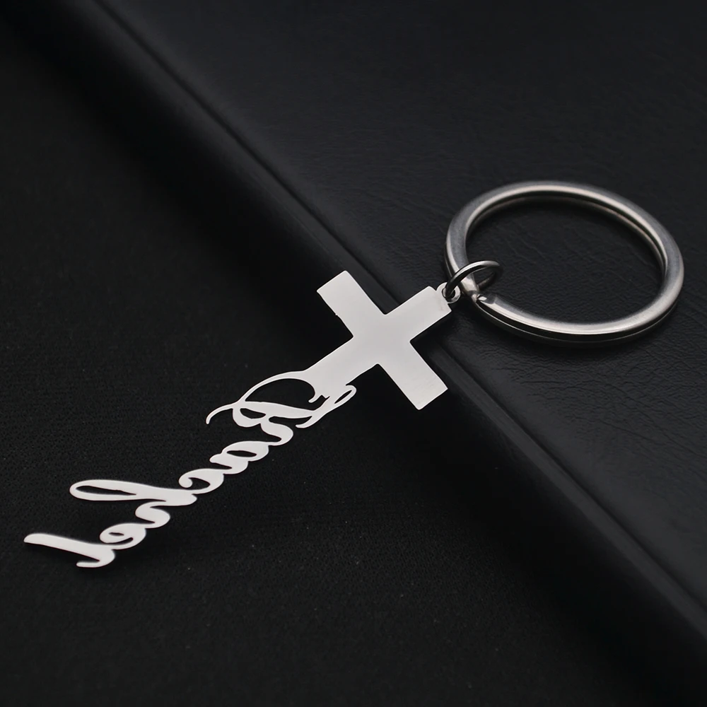 Customized Keychain Name Keychain Christian Cross Keyring Different Font Personal Name Keychain Gift for Friends