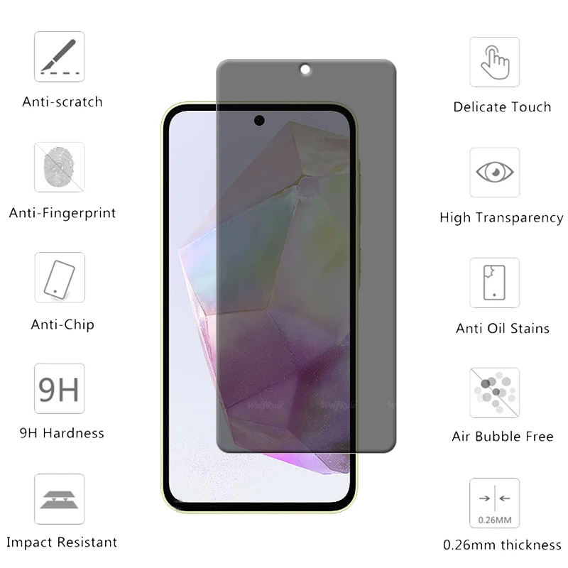 4Pcs For Samsung A35 Glass Samsung Galaxy A35 A 35 Tempered Glass HD 9H Anti-Spy Cover Glue Privacy Screen Protector Samsung A35