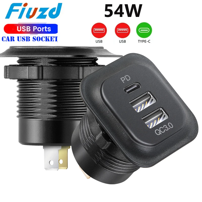 Universal Motorcycle Car Charger LED Light USB TYPE-C Charger Power Socket Cigarette Waterproof Light for Auto Truck ATV Boat