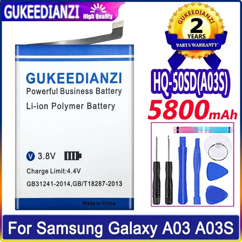 GUKEEDIANZI Battery HQ-50SD For Samsung Galaxy A03 A03S Battery 5800mAh Batterij + Free Tools