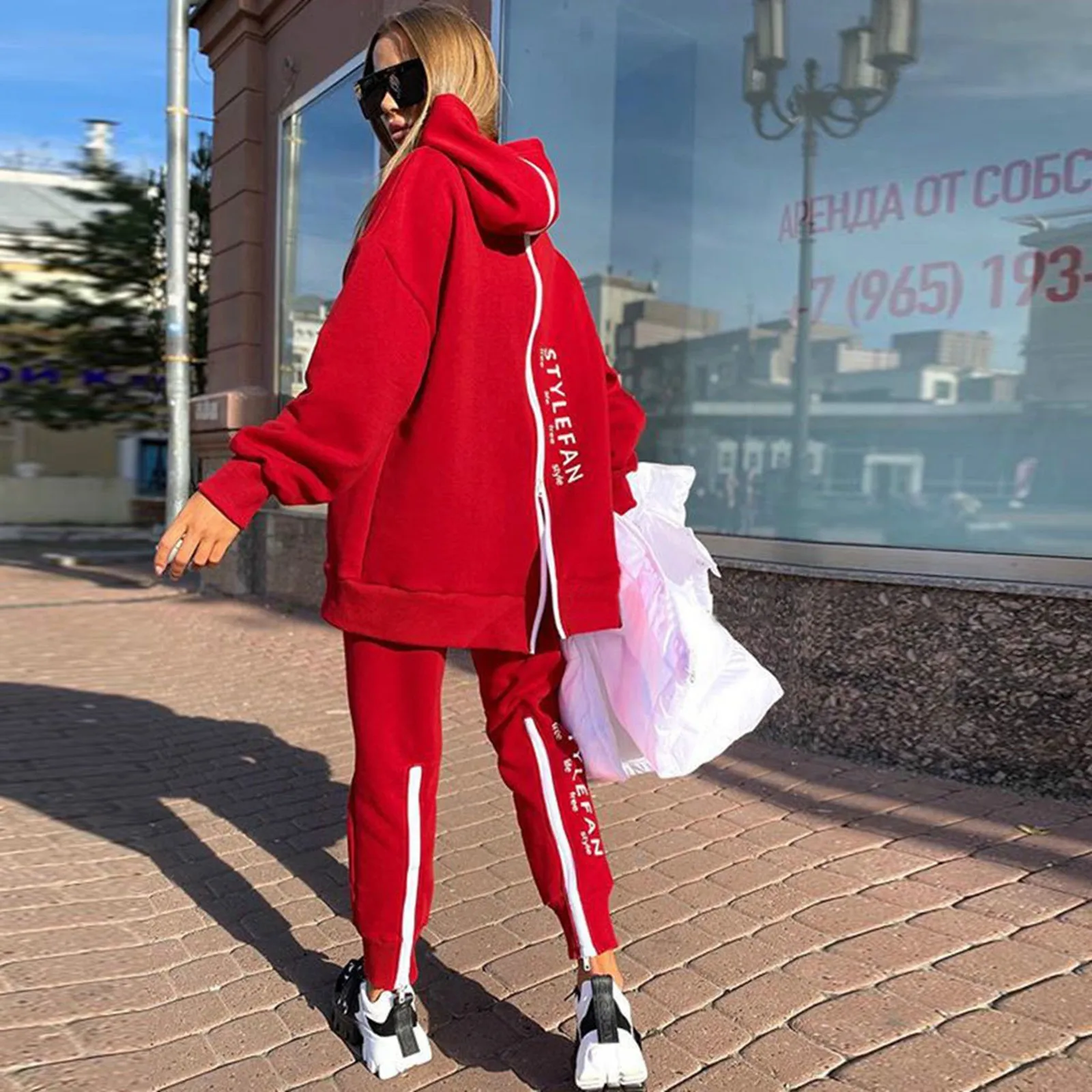 2024 Winter Oversized Tracksuit Back Zipper Long Hoodie Pants Sets Street Sportswear Pullover Hip-Hop Women\'s Two-Piece Outfits