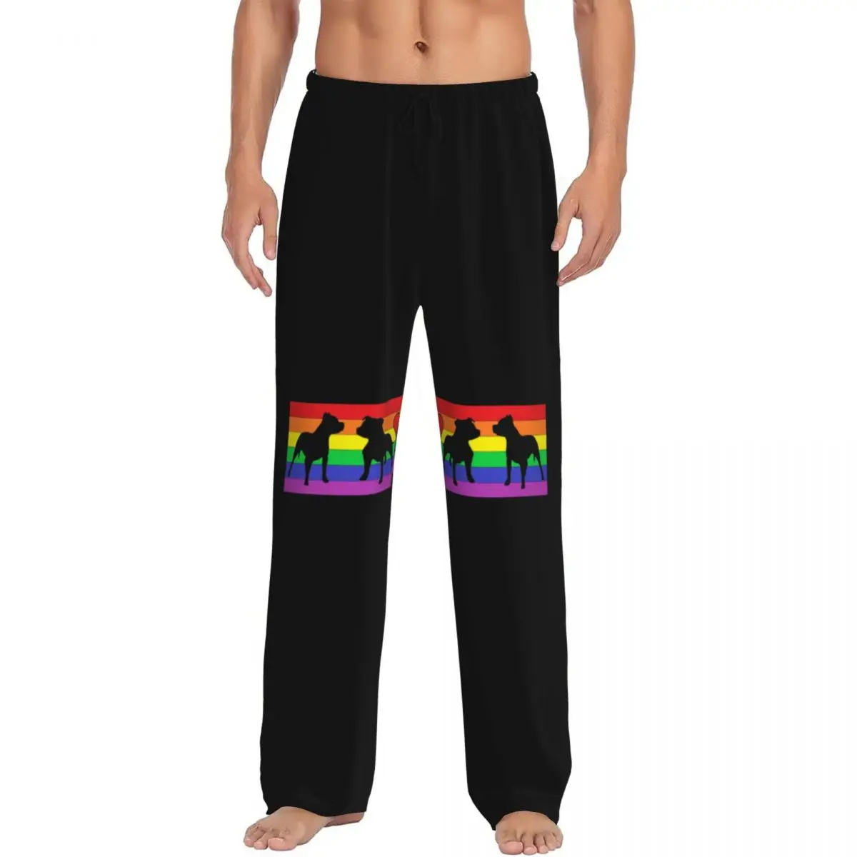 

Custom Rainbow Staffordshire Bull Terrier Dog Pajama Pants Men's Animal Lounge Sleep Stretch Sleepwear Bottoms with Pockets