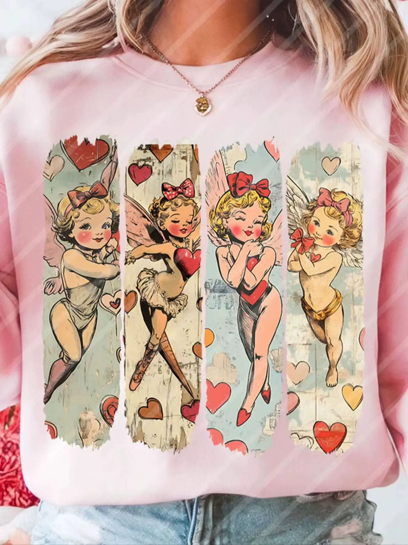 Rétro cupidon ange amour coeur saint valentin bricolage fer-sur transfert de chaleur autocollant décalcomanies T-shirts sacs vêtements décor