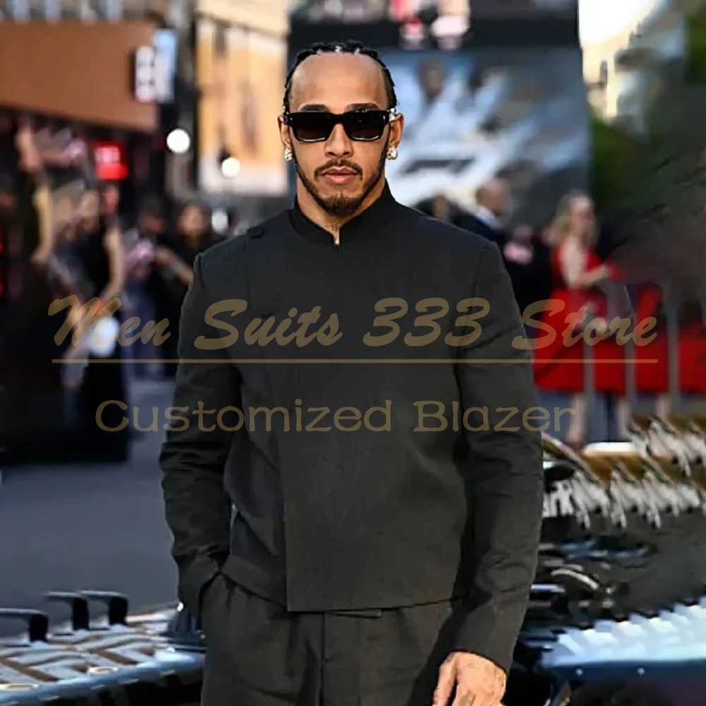 Men Stand Collar Black Suit 2 Pieces Set Custom Asymmetric Blazer Pants Men Formal Wedding Party Tuxedo Luxury Business Outfit