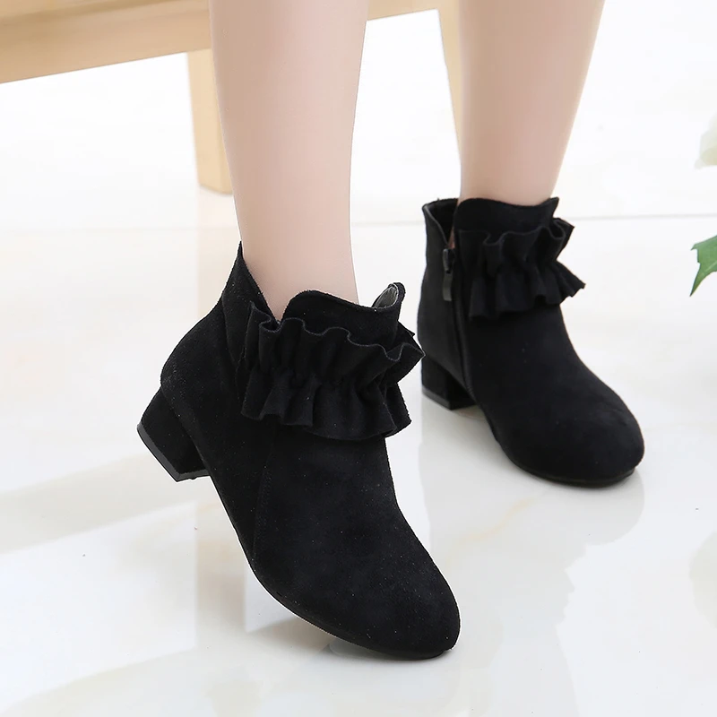 Sweet Baby Girls Autumn/Winter Fashion Single-Level Pointed Toe Warmth Increased Zip Square Heel Casual and Comfortable Boots