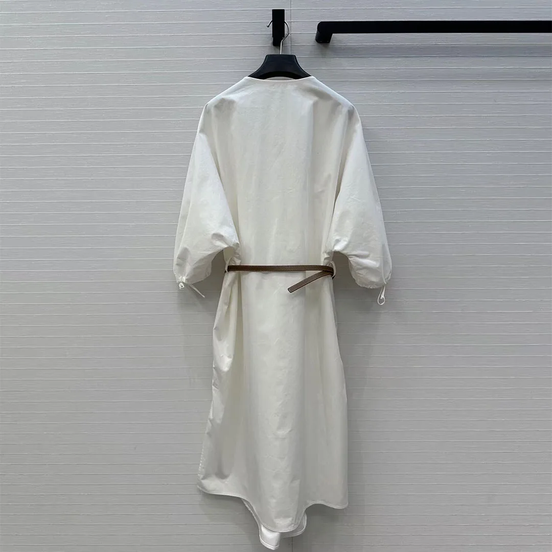 2025 ใหม่ฤดูใบไม้ร่วงแฟชั่นผ้าฝ้ายสีขาวชุดยาวผู้หญิง O-คอโคมไฟเย็บปักถักร้อยการ์ตูนสัตว์ดอกไม้เข็มขัด Boho ชุด