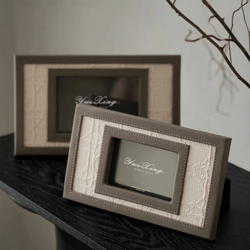 

Nordic Style Leather Photo Frame Wedding Photo Desktop Display Decorative Ornament for Dresser Modern Home Decor for Bedroom