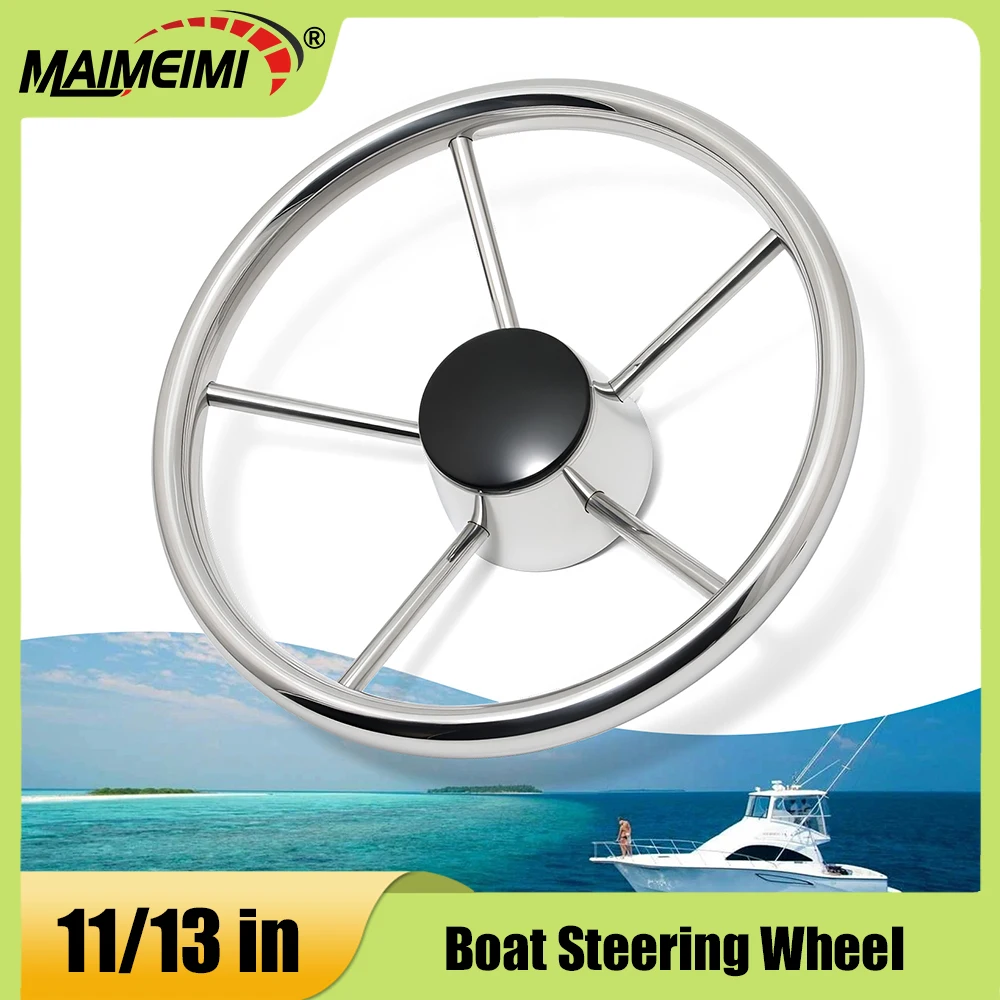 

13inch 11inch Marine Steering Wheel Boat Accessories Yachts Ship Stainless Steel Mirror Polished 5 Spoke Steering Wheel