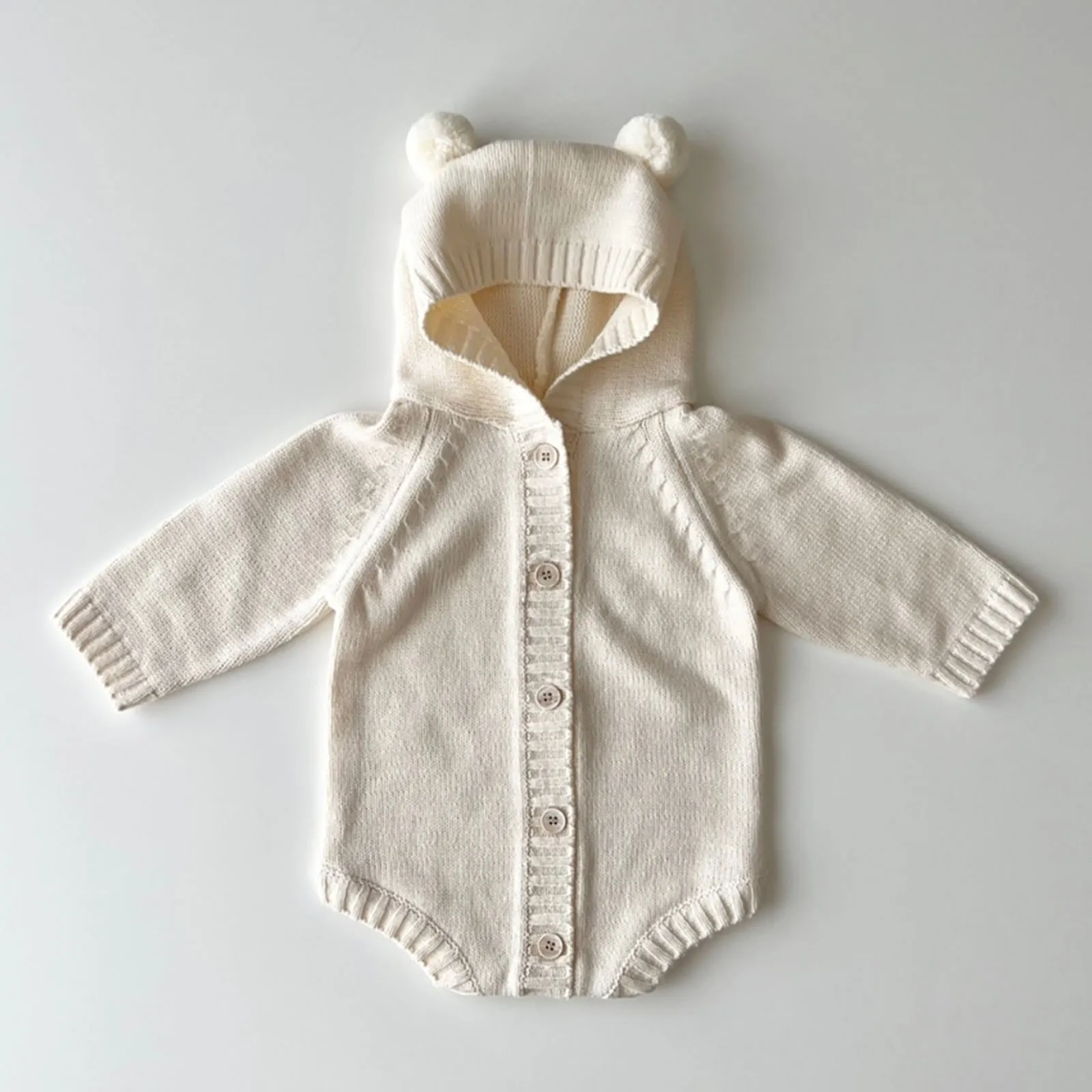 Baby Hoodie Teddy Bear Shaped Children's Knitted Sweater Baby Jumpsuit Crawling Suit Baby Girl Outfits 6-9 Months