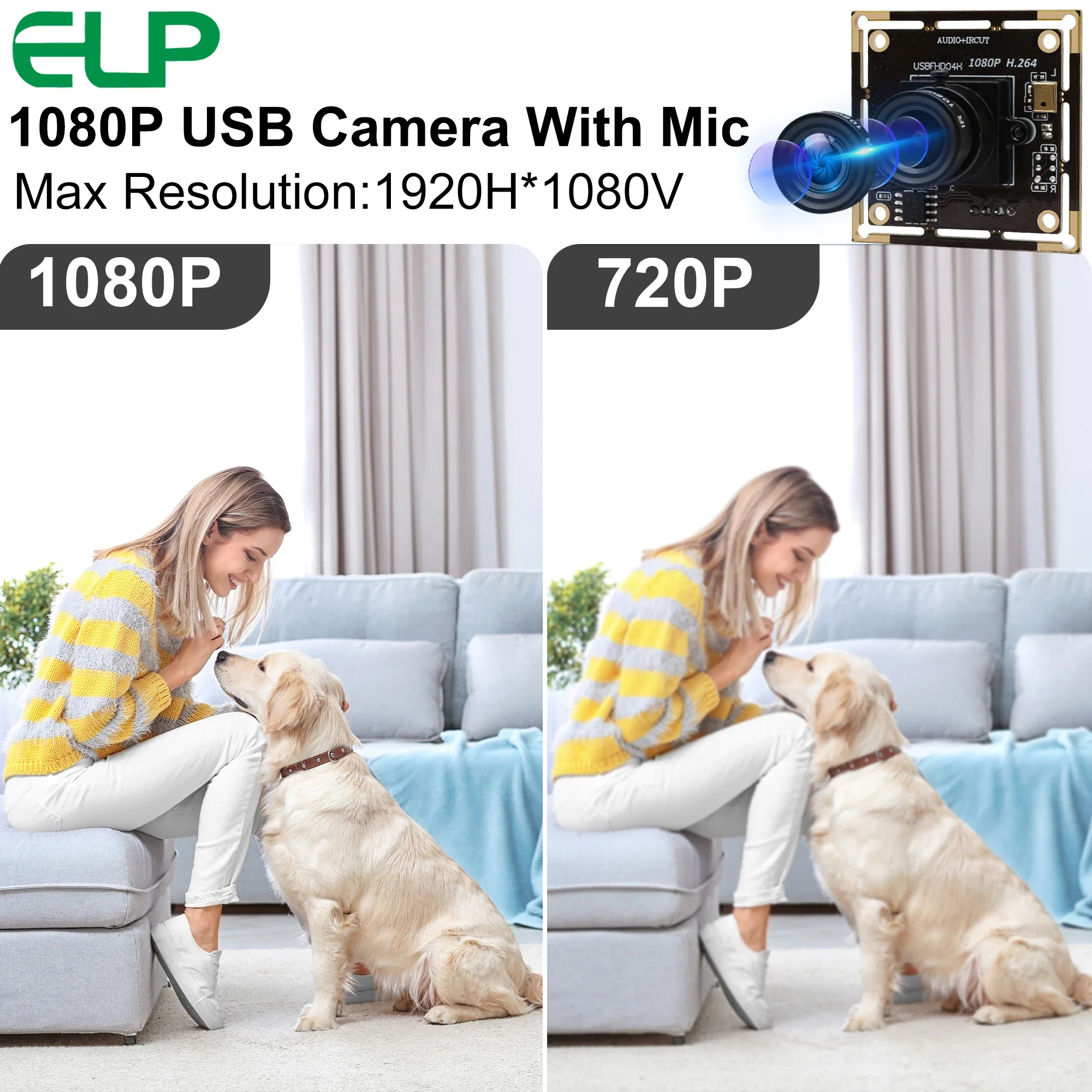 Modulo fotocamera USB ELP 2MP H.264 30fps 1080P Full HD CMOS AR0330 Mini webcam con microfono per sistema operativo Windows, Android, Linux, MAC