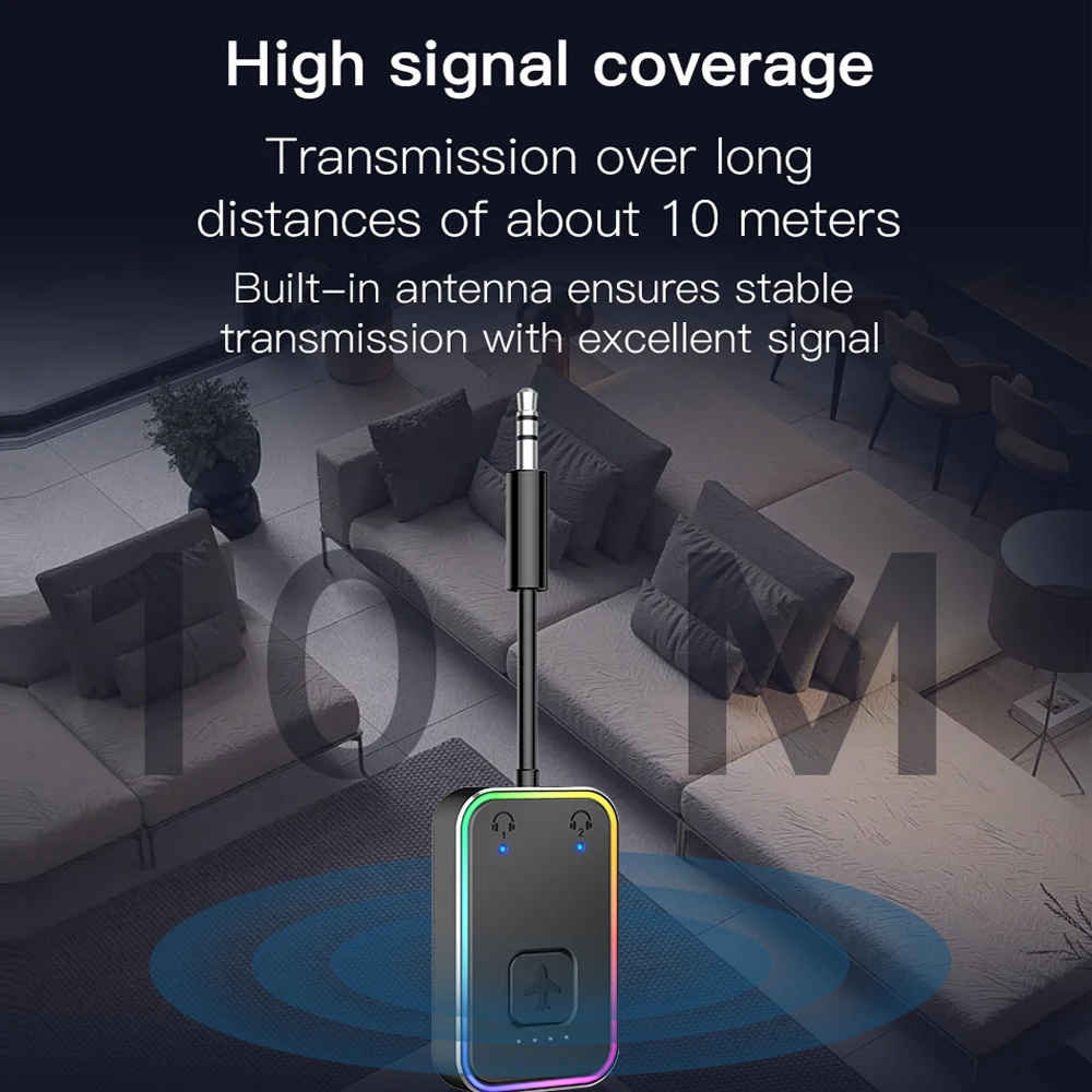 جهاز إرسال بلوتوث لاسلكي 5.3 معدني يدعم أزواج مزدوجين وسماعات الرأس للسفر على الطائرة وأجهزة التلفزيون اللوحية وألعاب الصالة الرياضية