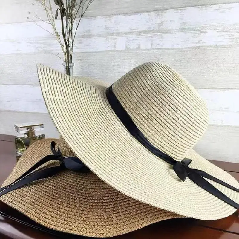 

COKK Women Summer Hat Straw Sun Hat Beach UV Protect Travel Cap Lady Cap Female Simple Foldable Wide Brim Floppy Girls Beach Hat