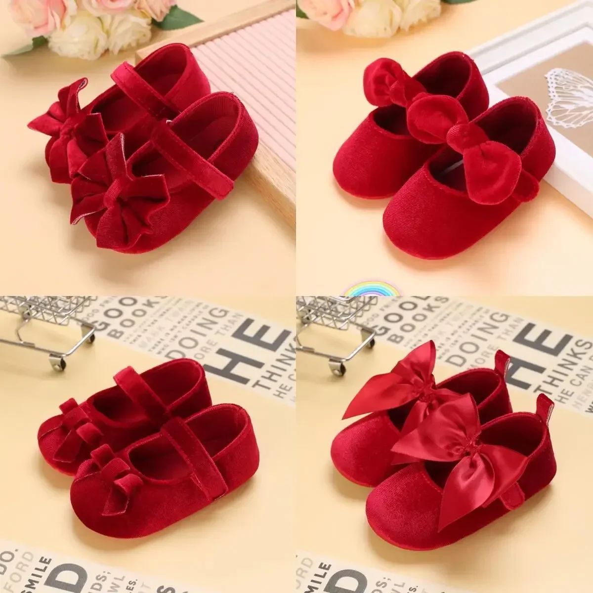 

New Fashion Newborn Red Baby Shoes Non-slip Cloth Bottom Shoes For Girls Elegant And Noble Leisure Baby First Walking Shoes