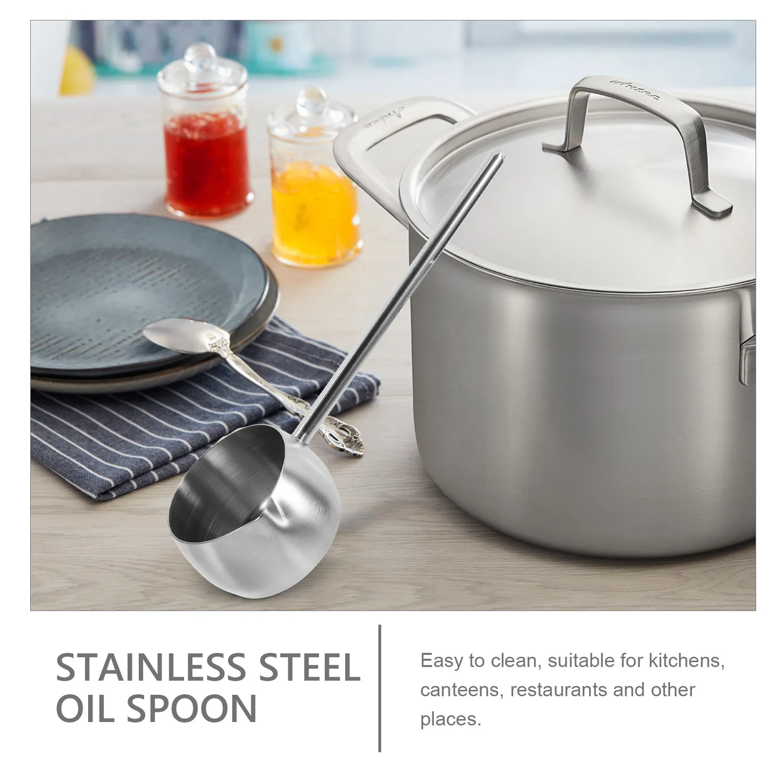 

Stainless Steel Oil Heating Ladle Long Handle Wear Resistant Large Scoop Soup Spoon Water Dipper for Kitchen 280Ml