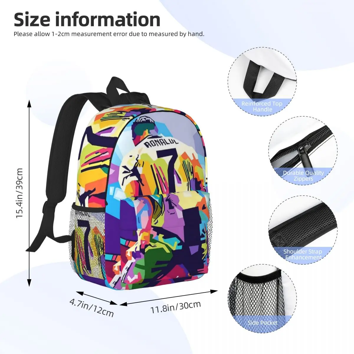 Cristiano ronaldo feier wpap pop art neue mode hohe kapazität wasserdicht college rucksack trend ige laptop reisebuch tasche