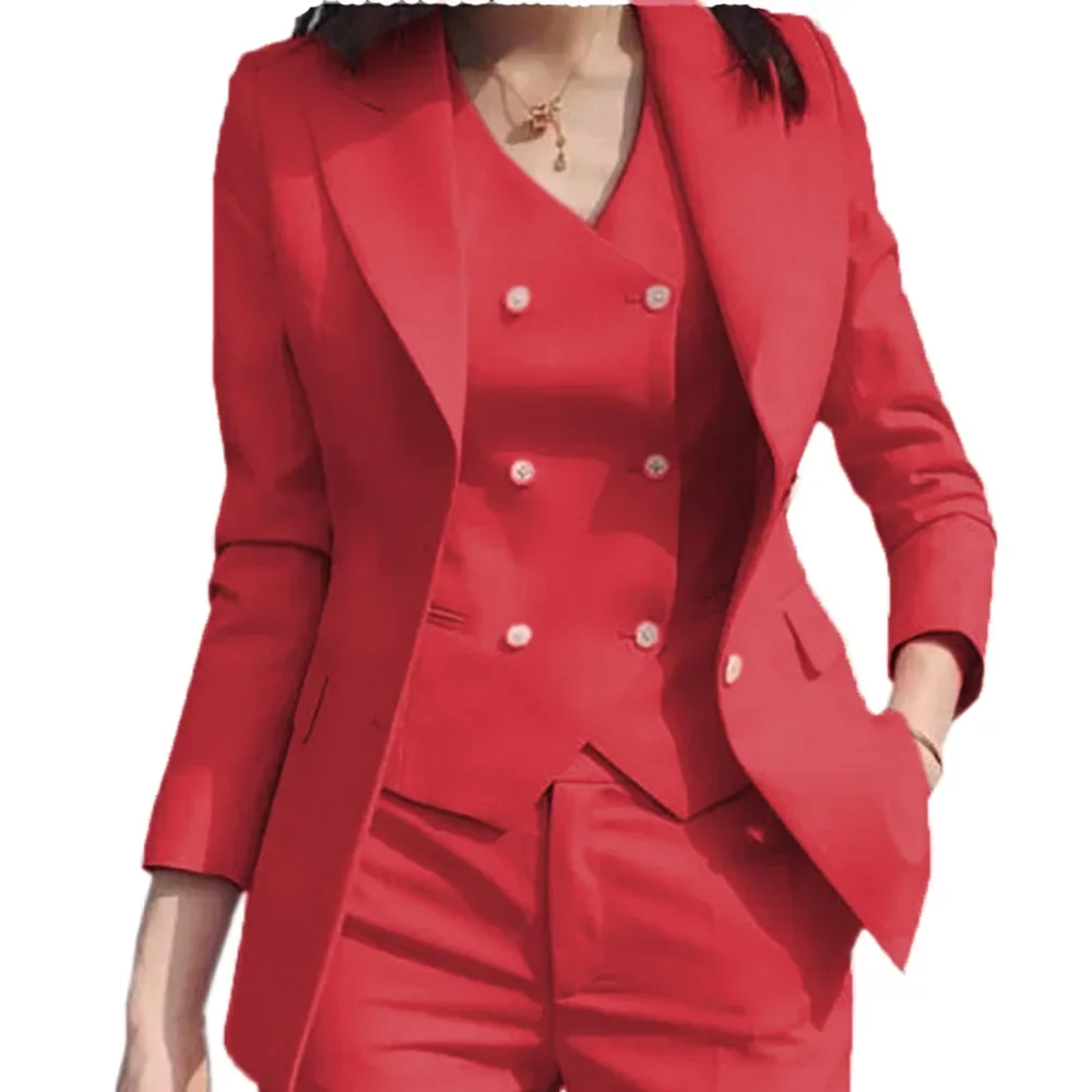 بدلة نسائية 3 قطع سوداء بزر واحد سادة نحيفة لحفلات الزفاف والعمل والمكتب والتنقل اليومي مجموعة غير رسمية سترة وسراويل #3