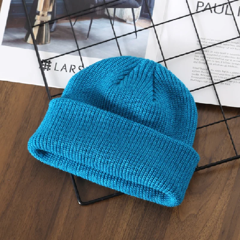 Unisex Winter Solid Color Soft Stretch Knitted Hat Beanie Woolen Outdoor Warm And Cold-proof Sports Skiing Casual Rolled Edge