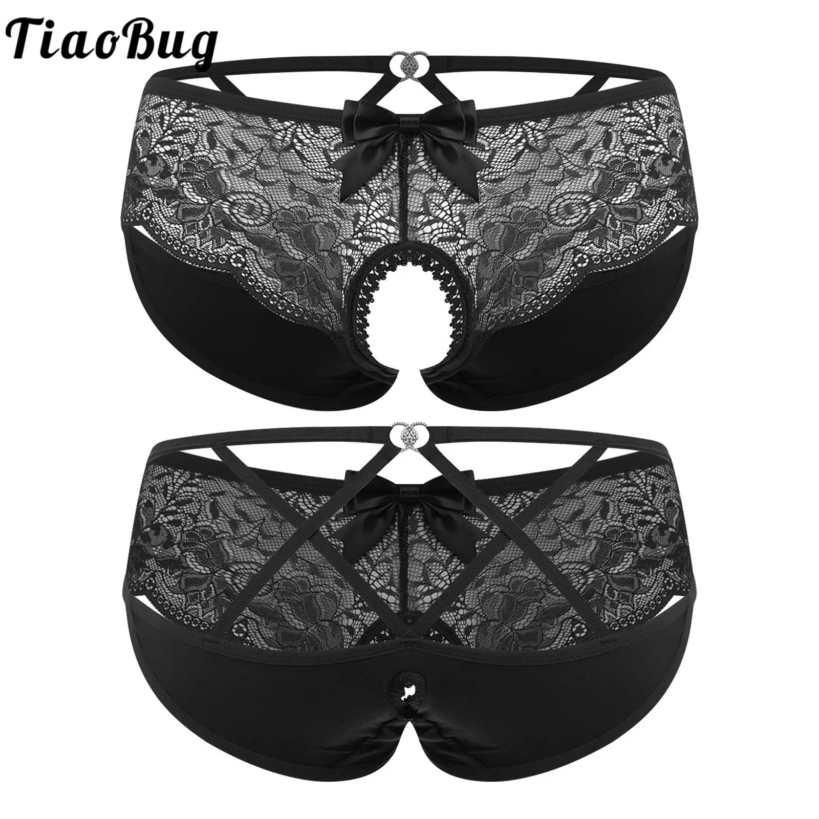 

Men's Sissy Floral Lace Briefs Thongs Lingerie Crotchless Open Butt Flaunting Underpants for Gays Erotic Temptation Nightwear