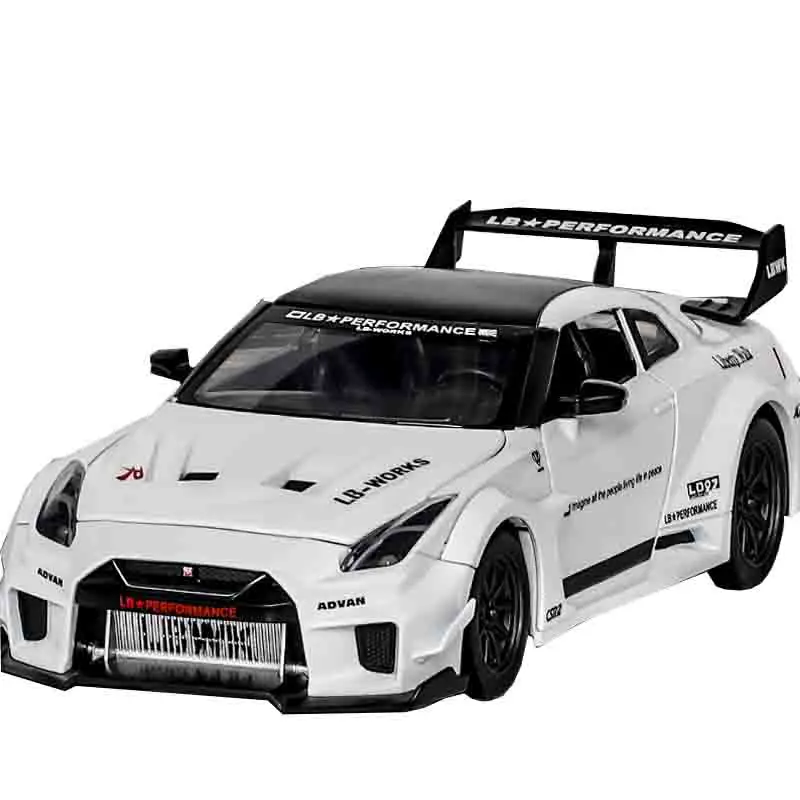 Modelo de coche de juguete GTR R34 CSR2, escala 1:24, puertas extraíbles, luz de sonido, modelos de vehículos en miniatura, regalos favoritos para niños