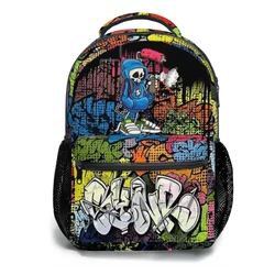 Synr 70s Retro Comic Graffiti Print For kids Large Capacity Student Backpack Cartoon School Backpack  17inch