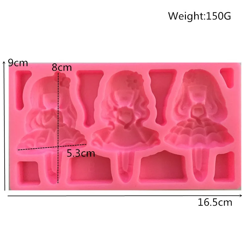 3 Girl Princess Shape Silicone Mould Chocolate Fondant Soap Candy Cake Molds Kitchen Baking Cake Decorating Tools K091