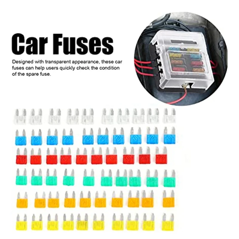 60pcs Mini Blade Fuses Auto Car Truck Assortment Fuse Kit 5A 10A 15A 20A 25/30A