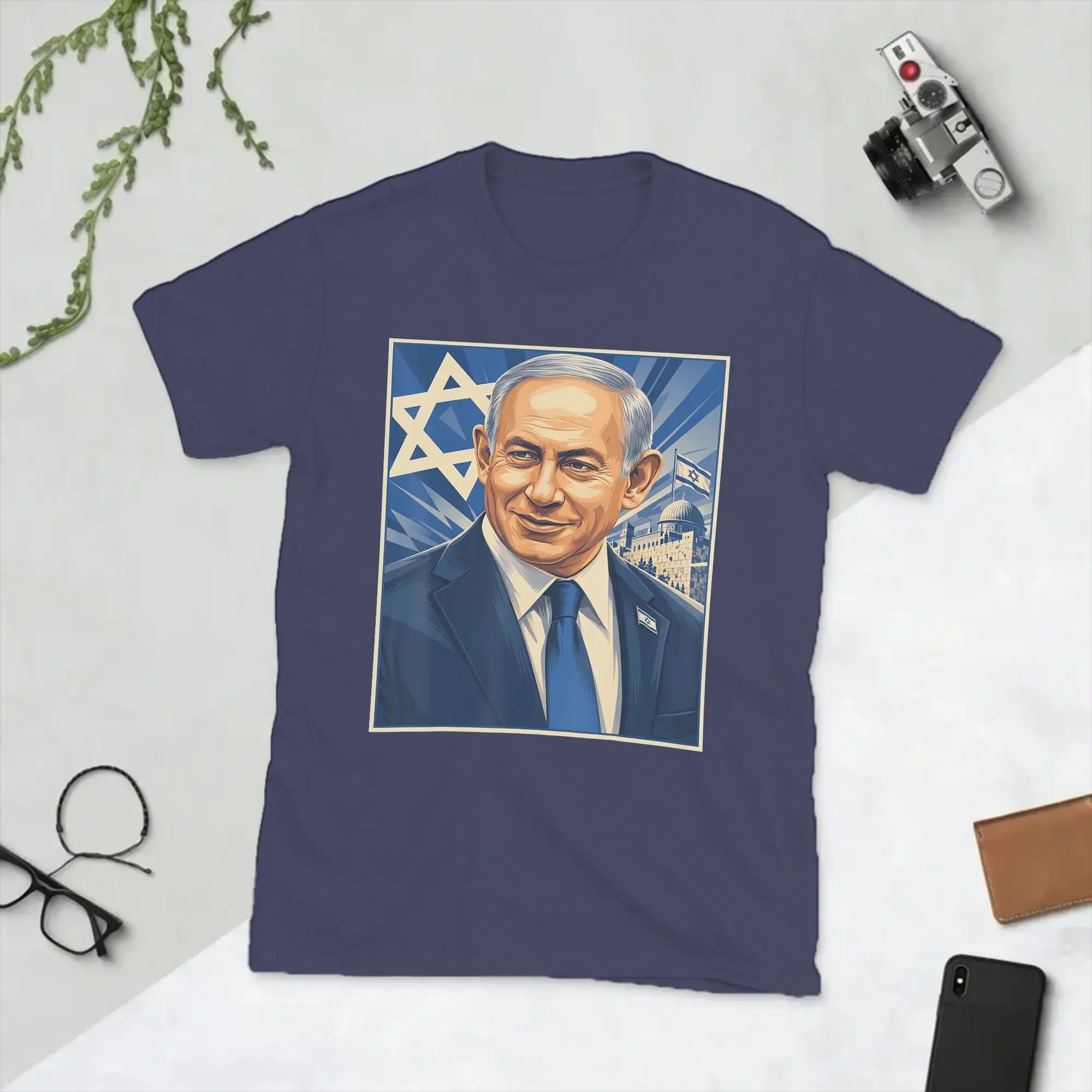 Benjamin Netanyahu Bibi Men T Shirts  Leisure Tees Short Sleeve Round Collar T-Shirt 100% Cotton Printing Clothes