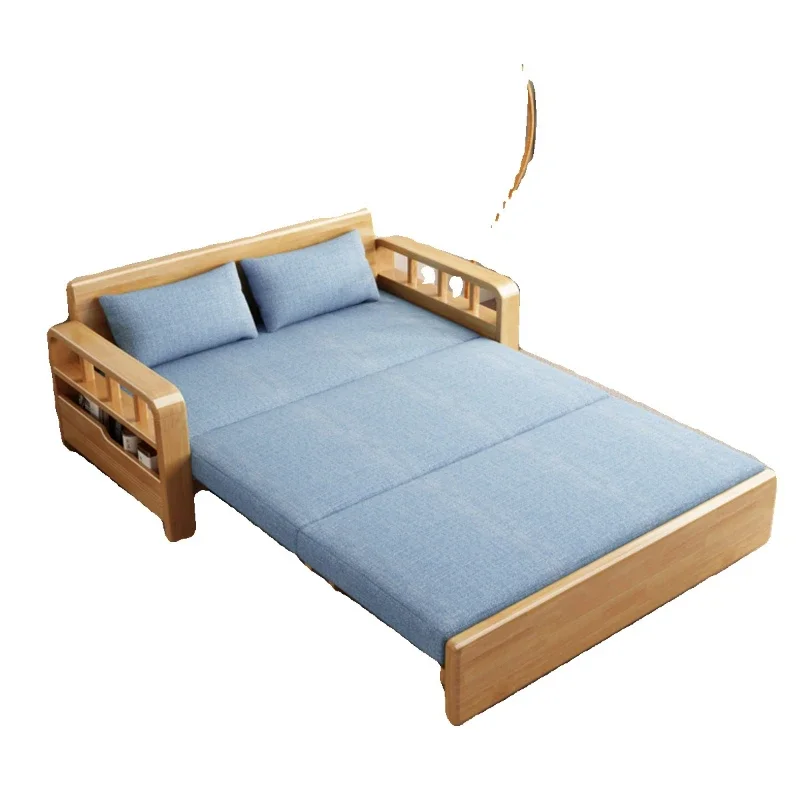 Solid wood sofa bed Living room pull-out retractable foldable multi-functional office double bed push-pull dual-purpose