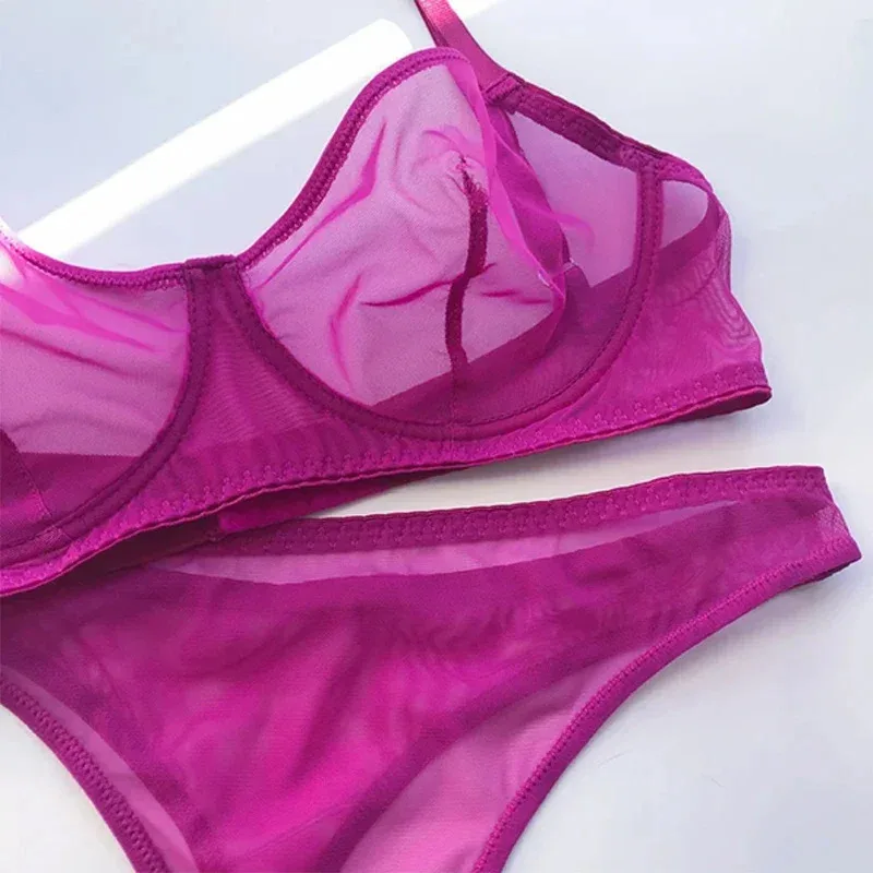سر مثير الملابس الداخلية شبكة شفافة سلس الصدرية مجموعة النساء الملابس الداخلية مجموعة أزياء السيدات Bralette 2PCS البرازيلي سراويل مجموعات