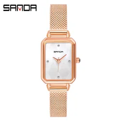 SANDA-relojes de acero inoxidable Superfinos para mujer, pulsera informal de lujo, de oro rosa, 1049