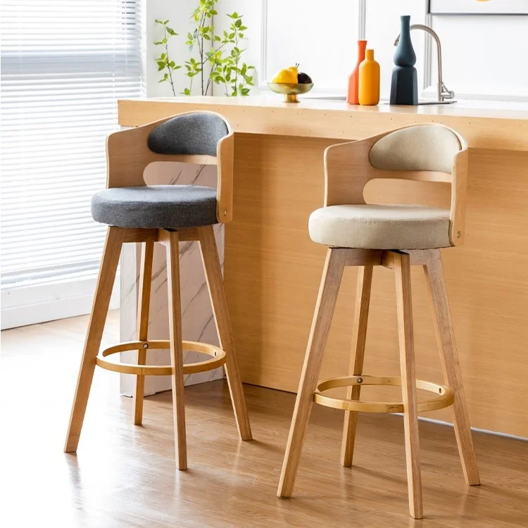 

WS98232 Wood Bar Stools Nordic Coffee Kitchen Bar Chair Counter Fabric PU Leather Chair High Modern Wooden Bar Stool With Back