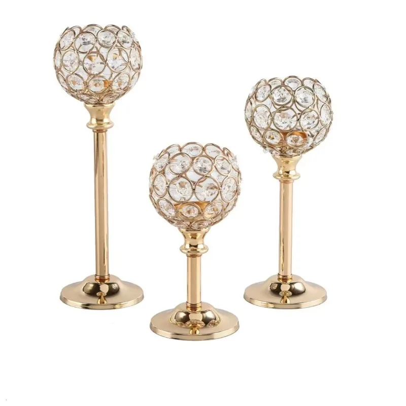 

Creative mini crystal spherical candlestick electroplated decorations for wedding hotels and family candlelight dinner props.
