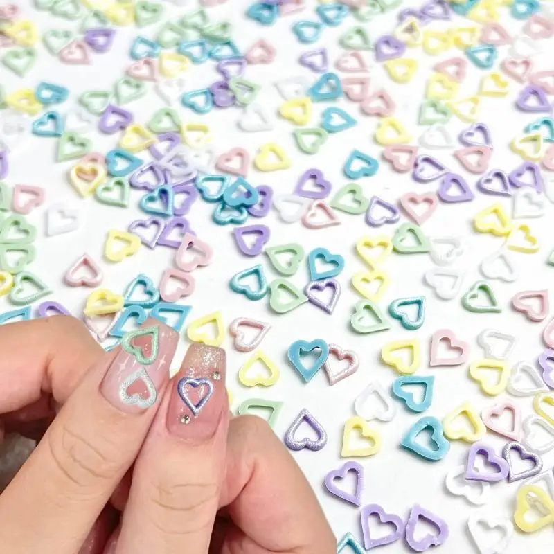 

50PCS Minimalist Mini Heart Resin Nail Charms Sparkling Hollowed-out Heart Nail Art Decoration for DIY Hairpin Nail Designs