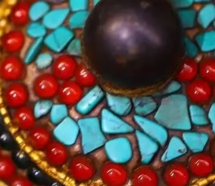 Nepalese folk Old Natural Meteorite Mosaic Gem gZi Beads Turquoise Butter Pot  Kettle Flagon Amulet Handheld pot