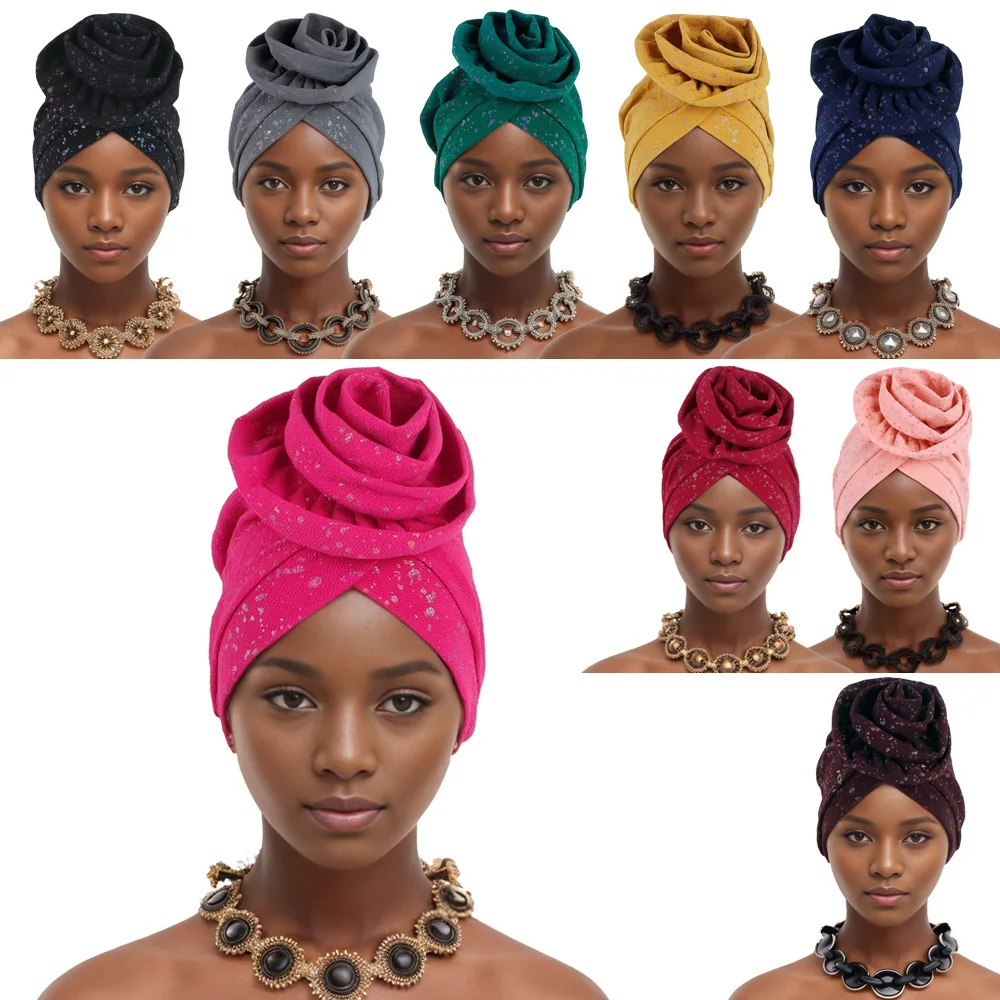 African Solid Color Turban Hat Women Fashion Flower Hat Wrap Head Chemo Cap Muslim Hijab Bonnet Beanies Hair Loss Headscarf 2025