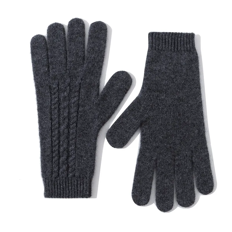 Knitted 100% Cashmere Gloves Women Winter Warm Outdoor Accessories Cable Pattern