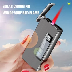 New Metal Solar Charging Windproof Lighter Personalized Visible Gas Window Butane Gas Inflatable Lighter Smoking Gift Tool