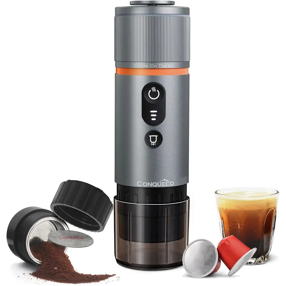 

Espresso Machine Travel: 8 cups 12V Electric Coffee Maker with Battery for Camping - 2.5 Mins Self Heating - With Ground Coffee