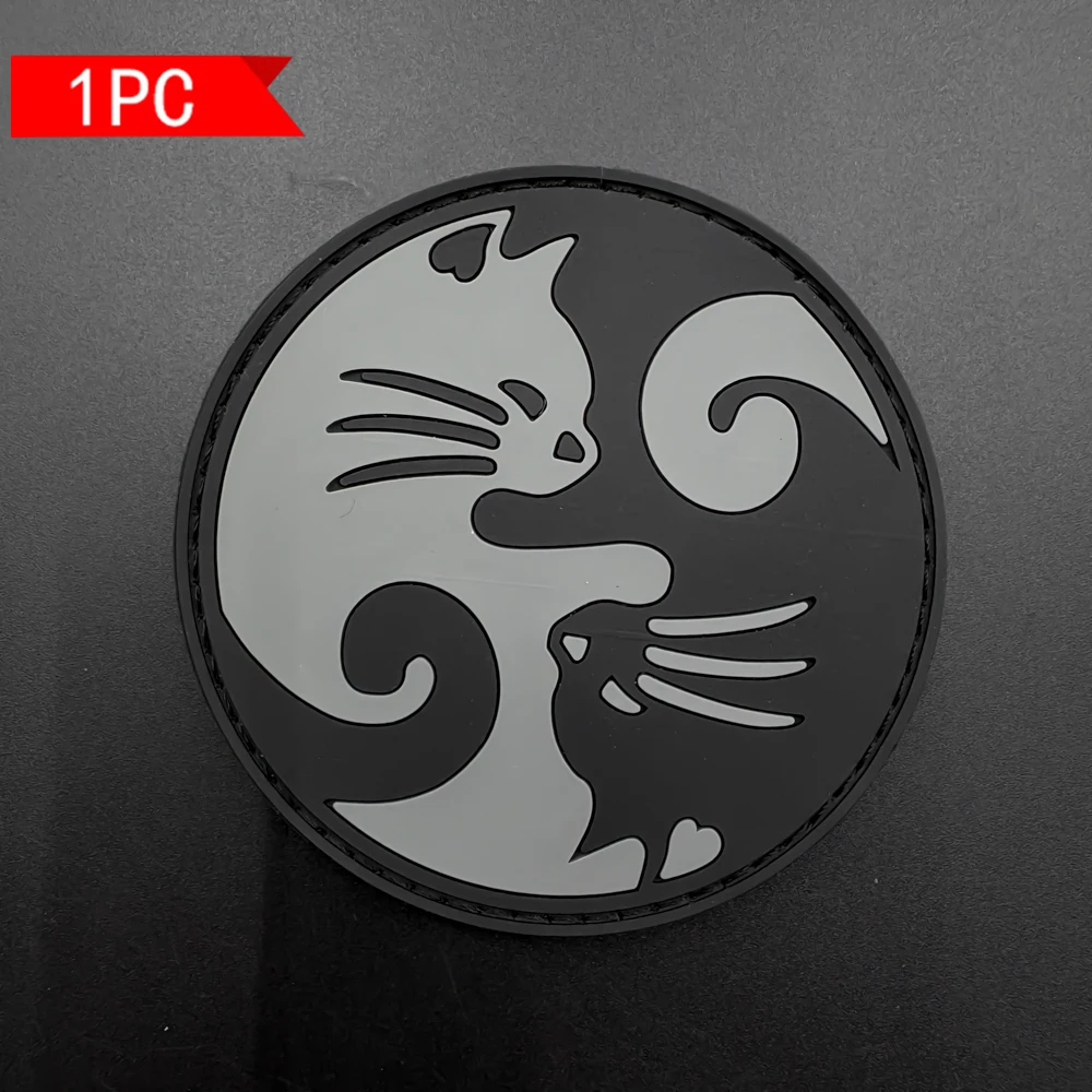 Cat Yin-Yang Pattern Round Patch Pvc Luminous Material Arm Patch with Velcro, Decorative Patch for Bags and Clothing, Includes Matching Felt Badge Patch as a Gift view 5