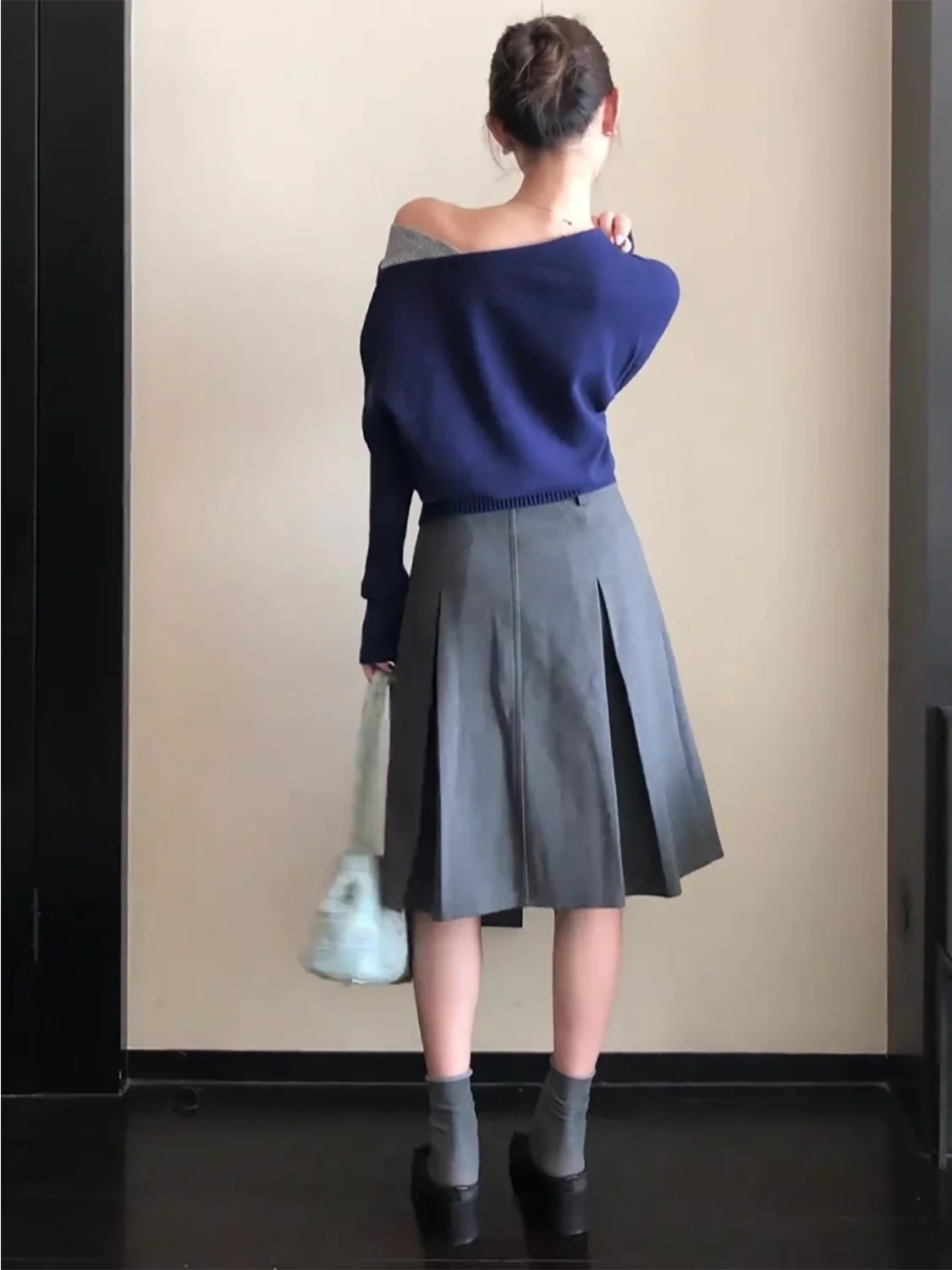 E Top de Punto de Un Solo Hombro para Mujer, Estilo Otoño Invierno, Estilo Puro Deseo, Suéter Base Informal con Cintur...