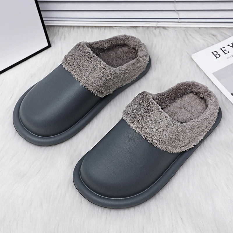 Slippers Men\'s Home Winter Outdoor Warm Plush Water Proof Trendy All-match Wear-resistant Non-slip Couple Slipper Cotton Shoes