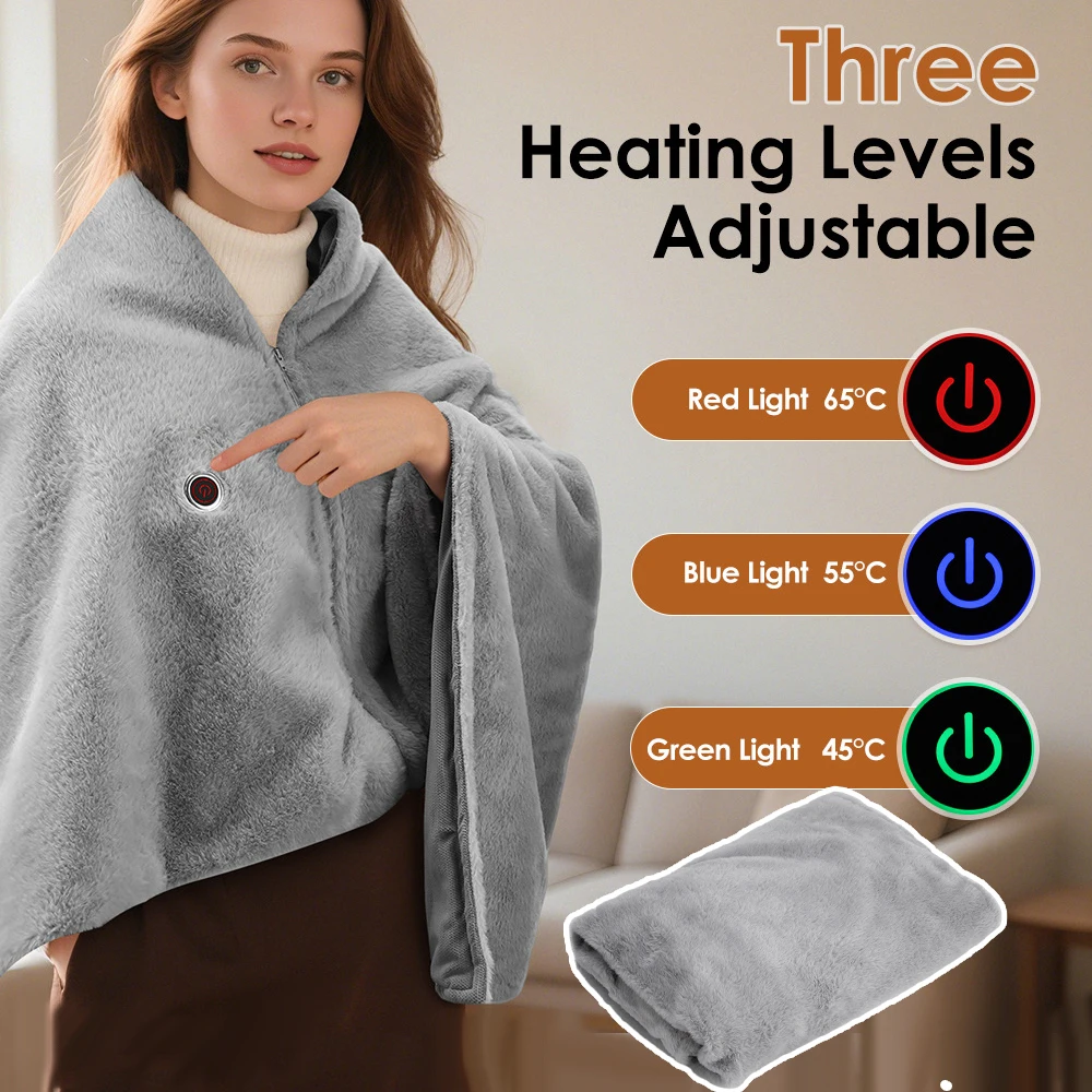 Heated Shawl Blanket USB Plug 3 Speed Heating Washable Nap Shawl Electric Scarf Portable USB Heated Blanket Warm Flannel