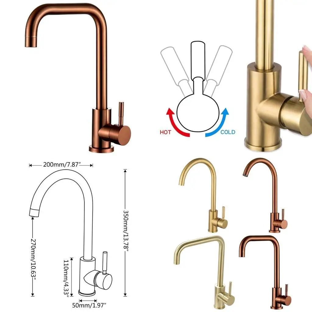 652F Gold Kitchen Single Hole Cold Hot Faucet Mixer Sink Tap Water Faucet 360 Degree