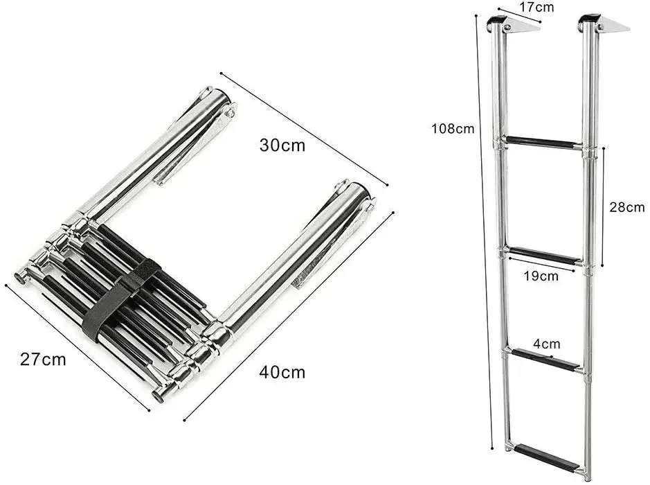 Telescoping Adjustable 4-Step Stainless Steel Boat Ladder，Pontoon Boat Ladder,Swim Deck Ladder for Marine Yacht and Pool