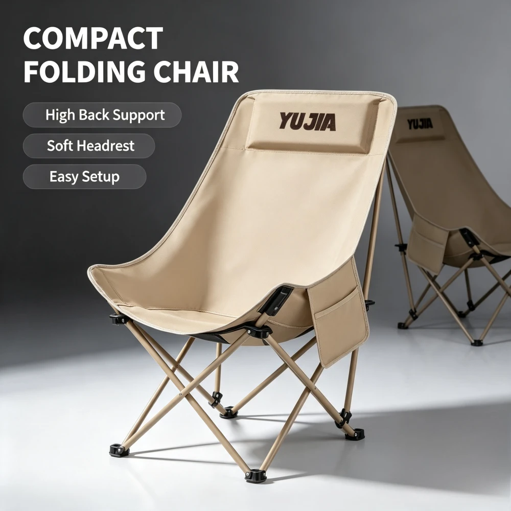 Outdoor High-back Folding Moon Chair Portable Comfortable Recliner Home Fishing Beach Leisure Lunch Break Folding Chair