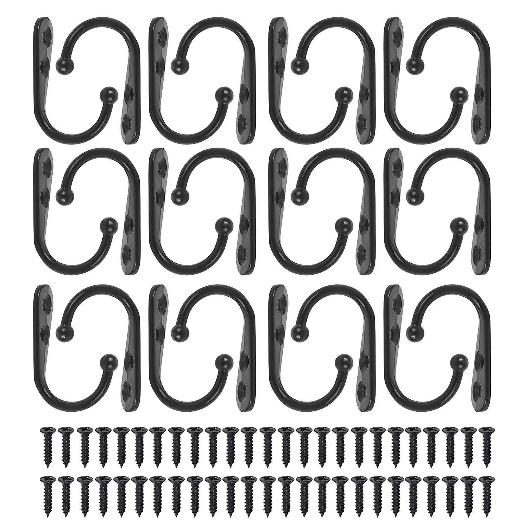 

24 Pieces Coat Hooks Wall Mounted Robe Hook Single Coat Hanger and 50 Pieces Screws Black