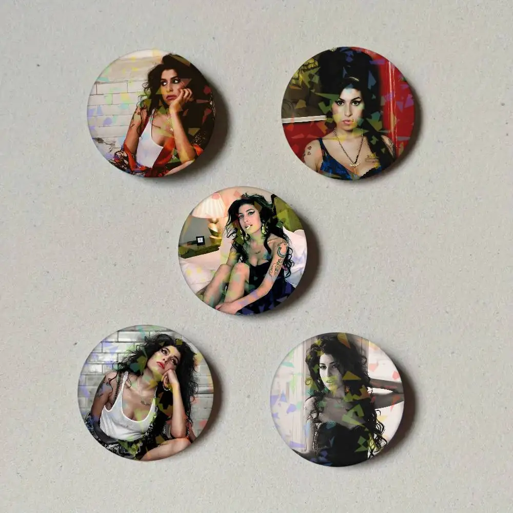 Singer A-Amy Winehouse Round Laser Badge Brooch Clothes Backpack Accessories Lapel Decoration Gift