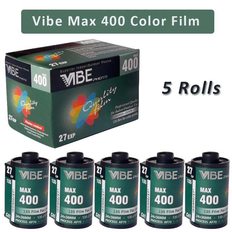 1-10Rolls VIBE Max 400 Color Film ISO 400 135 Negative Film 27EXP/Roll for VIBE 501F Camera/Kadok 35mm Film Camera