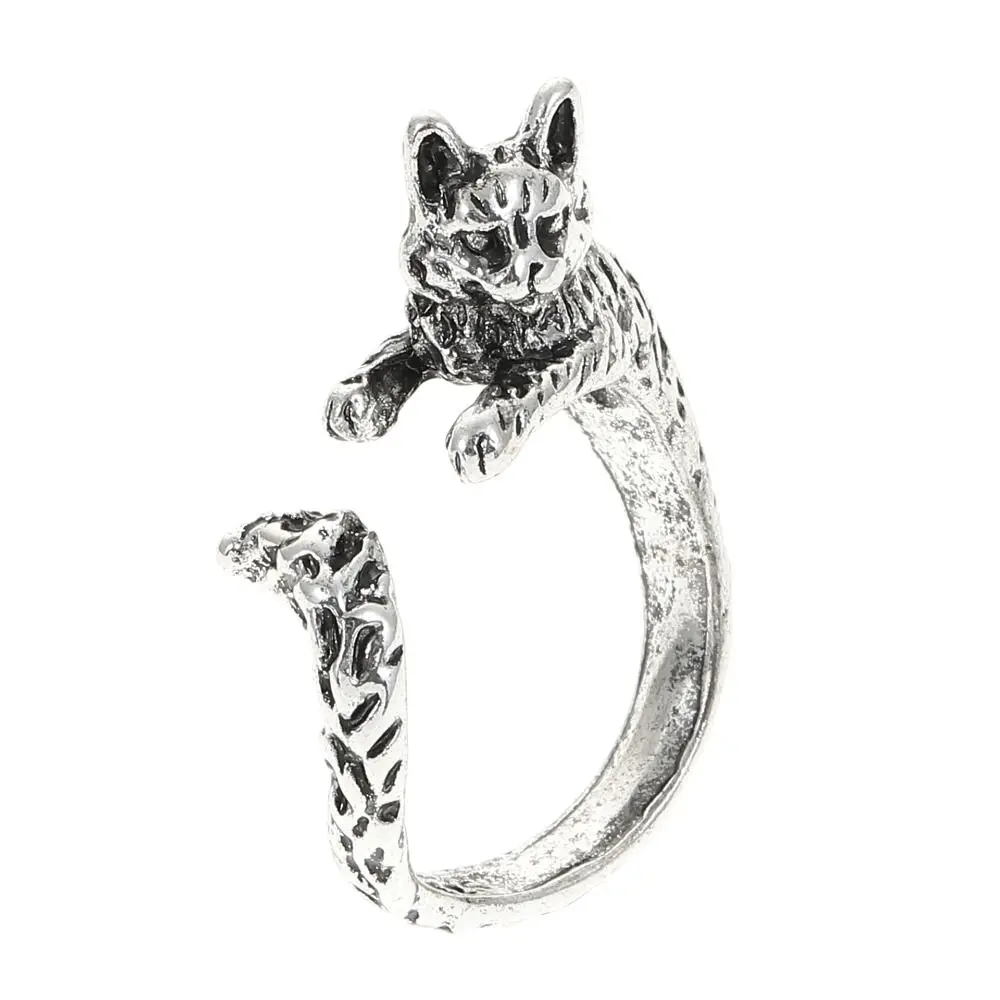 Fashion Vintage Kitty Cat Opening Rings Dark Alloy Cartoon Animal Delicate Rings Personality Gothic Cat Shape Ring Gift For Girl