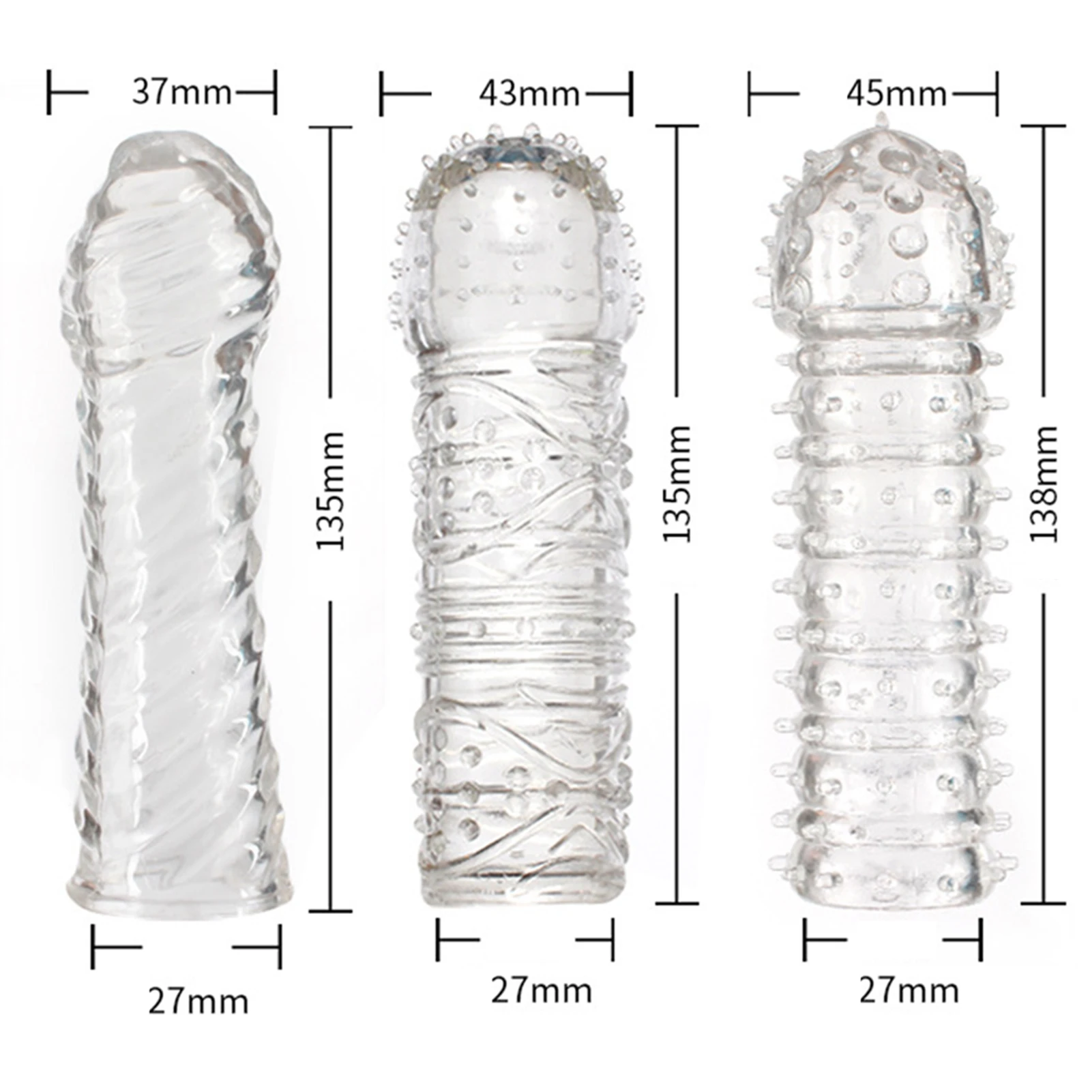 Crystal Ribbed Spikes Dick Extender Penis Enlargement Sleeve Condoms Adult Toys Resuable Condoms G Spot Stimulation Penis Sleeve